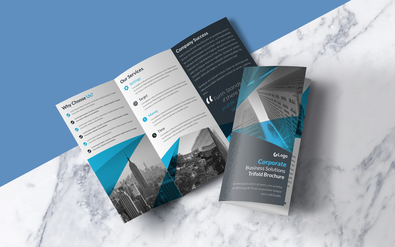 Kék Trifold brosúra tervezés - Vállalati-azonosság sablon