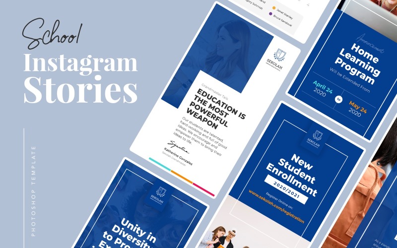 Download Шаблон для соцсетей "School Instagram Stories Template for Social Media" / School Instagram Stories Template for Social Media - Шаблон для соцсетей на тему графика instagram,store,psd,photoshop,modern,elegant,promo,deals,discount,post,stories,shop,online,school,students,senior,teacher,education,elearning,academy