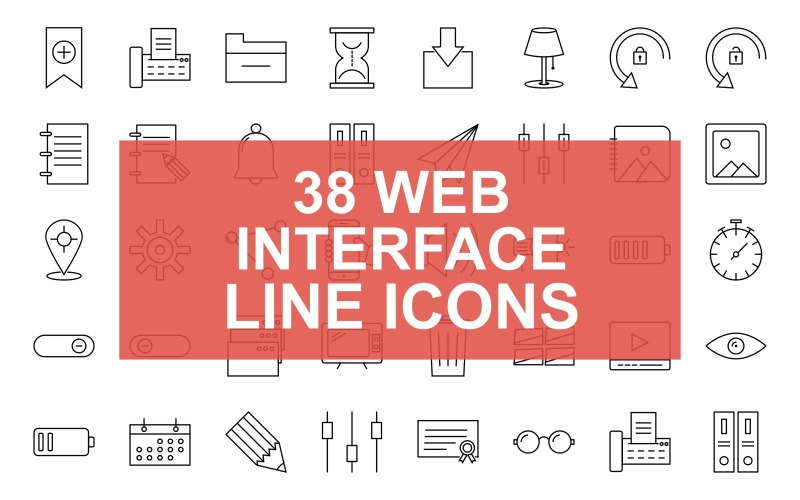 38 Web界面线黑色图标集