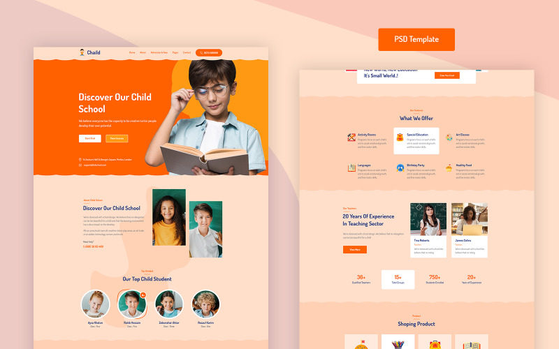 Download PSD шаблон "Chaild - Child School Education PSD PSD Template" / Chaild - Child School Education PSD PSD Template - PSD шаблон на тему средняя школа children,education,event,calendar,kids,kindergarten,material,design,online,course,online,learning,primary,school,tutor