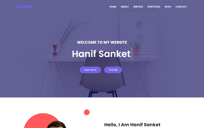 Hanif Personal Portfolio HTML-målsidamall