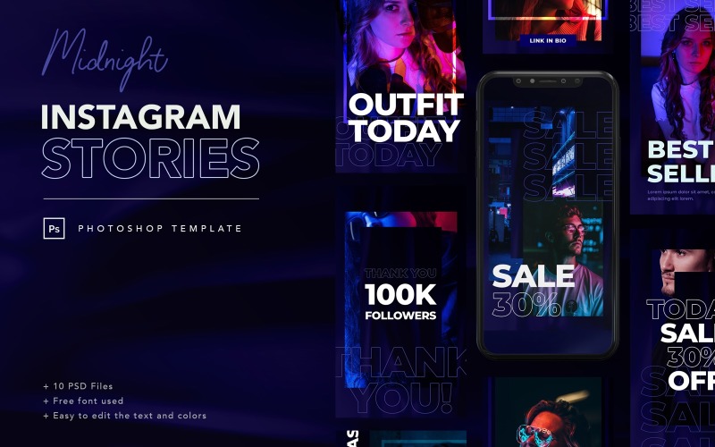 Download Шаблон для соцсетей "Midnight Instagram Stories Social Media Template" / Midnight Instagram Stories Social Media Template - Шаблон для соцсетей на тему графика instagram,store,fashion,psd,photoshop,modern,elegant,promo,deals,discount,post,stories,autumn,shop,online,midnight,event,music,fest,ticket