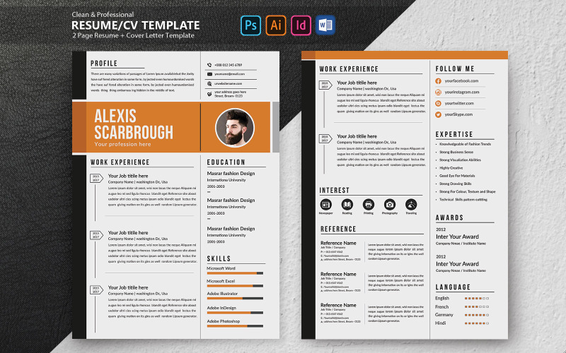 Download Резюме "Alexis Scarbrough Professional Resume Template" / Alexis Scarbrough Professional Resume Template - Резюме на тему графика 2,page,resume,a4,bundle,classic,clean,cv,cover,letter,job,minimalist,download,layout,template,word,simple,application,student,objective