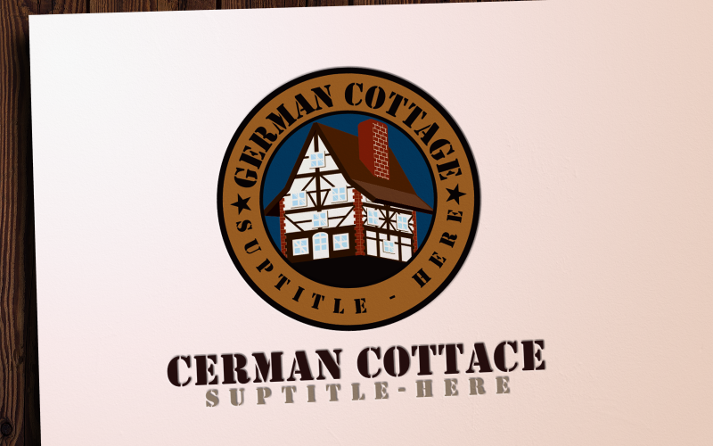 Download Шаблон логотипа "German Cottage Logo Template" / German Cottage Logo Template - Шаблон логотипа на тему графика hotel,bar,restaurant,retro,boardgame,emblem,cafe,german,cottage,house,circle,black,white,color