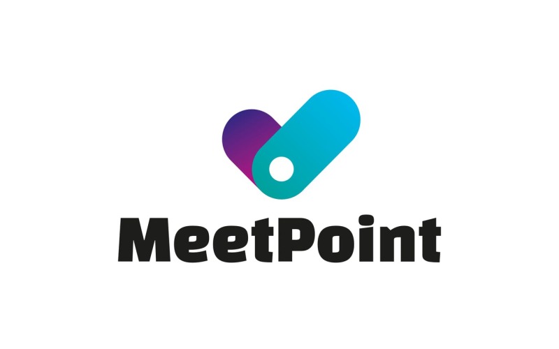 Download Шаблон логотипа "Meet Point Logo Template" / Meet Point Logo Template - Шаблон логотипа на тему графика heart,logo,clock,meeting,coworking,studio,time,gradient,mobile,application,startup,blue,purple,service,check