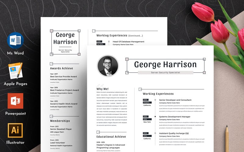 Harri Čistá a profesionální upravitelná šablona aplikace Word Pages pro stránky CV