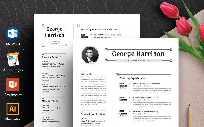 Harri Clean & Professional bewerkbare Word Apple Pages Cv CV-sjabloon