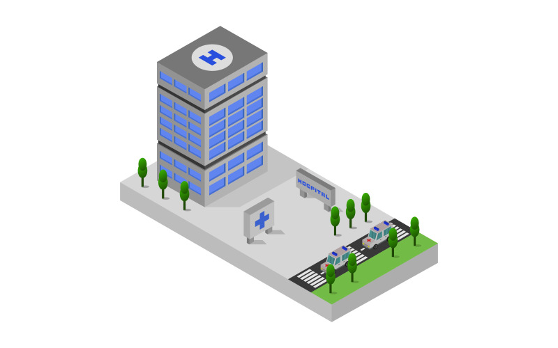 Download Vector "Isometric Hospital on background - Vector Image" / Isometric Hospital on background - Vector Image - Vector на тему графика clinic,illustration,paramedic,service,health,rescue,map,hospital,vector,design,street,urgency,vehicle,icon,exterior,city,ambulance,isometric,town,3d