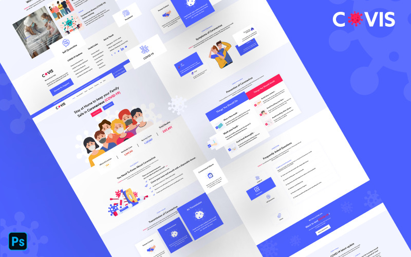 Download PSD шаблон "COVIS - Coronavirus (COVID-19) Prevention and Awareness PSD Template" / COVIS - Coronavirus (COVID-19) Prevention and Awareness PSD Template - PSD шаблон на тему благотворительность covid-19,corona,coronavirus,psd,template,covis,medicalprevention,socialawareness,landingpage,singlelandingpage,onepage,awareness,landing,page,live,stats,update,prevention,symptoms,covid