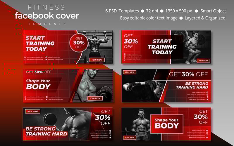 Download Шаблон для соцсетей "Fitness Facebook Cover Template for Social Media" / Fitness Facebook Cover Template for Social Media - Шаблон для соцсетей на тему графика social,media,template,socialmedia,facebook,cover,post,instagrampost,instagramtemplate,story,instagramstory,creative,design,marketing,sale,discount,fitness,bodyshape,gymnastic,traininghard