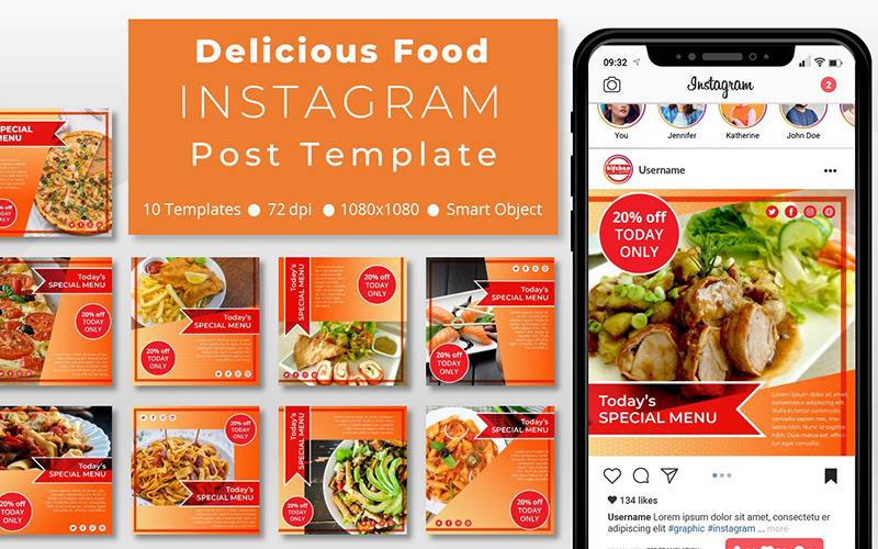 10 wyjątkowych promocji pysznych potraw - szablon posta na Instagramie dla mediów społecznościowych