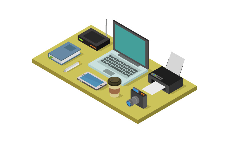 Download Vector "Isometric Desk - Vector Image" / Isometric Desk - Vector Image - Vector на тему графика workplace,illustration,coffee,business,table,graphic,place,vector,design,flat,computer,interior,cup,desk,isometric,work,laptop,office,workspace,job
