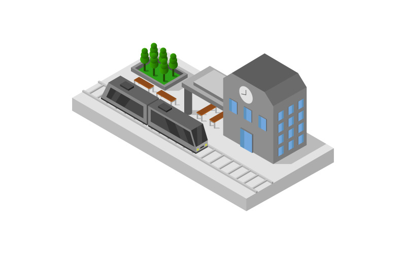 Download Vector "Isometric Train Station on White Background - Vector Image" / Isometric Train Station on White Background - Vector Image - Vector на тему графика travel,illustration,transportation,transport,technology,vector,station,design,vehicle,platform,concept,colorful,isometric,train,traffic,element,road,building,sign,symbol