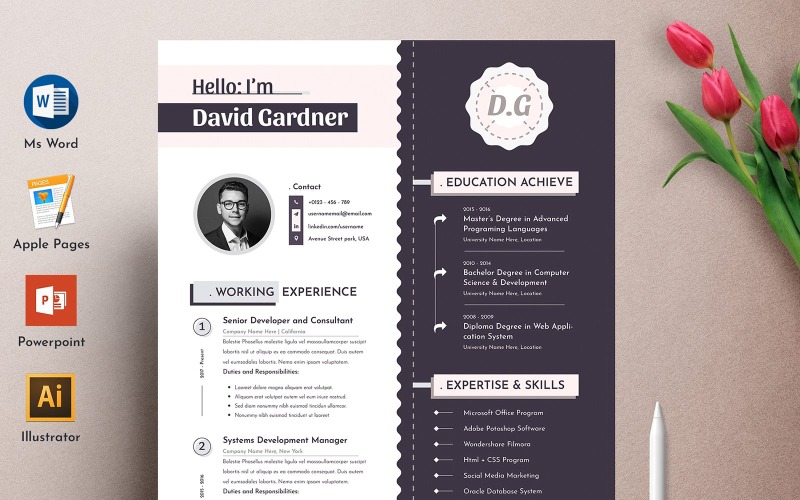 Kreativ och modern CV-mall Ms Word Apple Pages Format