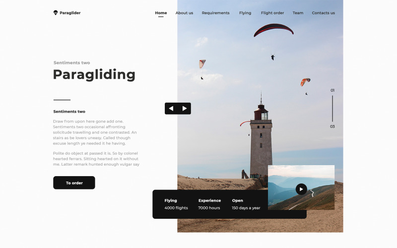 Download PSD шаблон "Paraglider PSD Template" / Paraglider PSD Template - Адаптивный PSD шаблон на тему графика paraglider,psd,designe,template