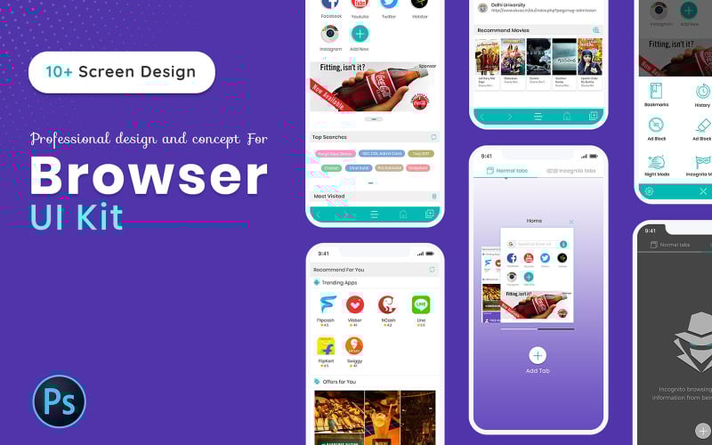 Download Шаблон для приложения "Browser UI Kit App Template" / Browser UI Kit App Template - Адаптивный Шаблон для приложения на тему информационная безопасность browser,ui,kit,app,design,android,ios,browser_ui_kit,ui/ux,interface_design,app_design,ionic