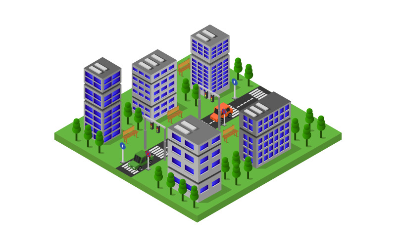 Download Vector "Colorful Isometric City - Vector Image" / Colorful Isometric City - Vector Image - Vector на тему графика illustration,urban,environment,nature,set,architecture,vector,perspective,street,house,concept,city,skyscraper,downtown,estate,isometric,town,3d,megalopolis,fence