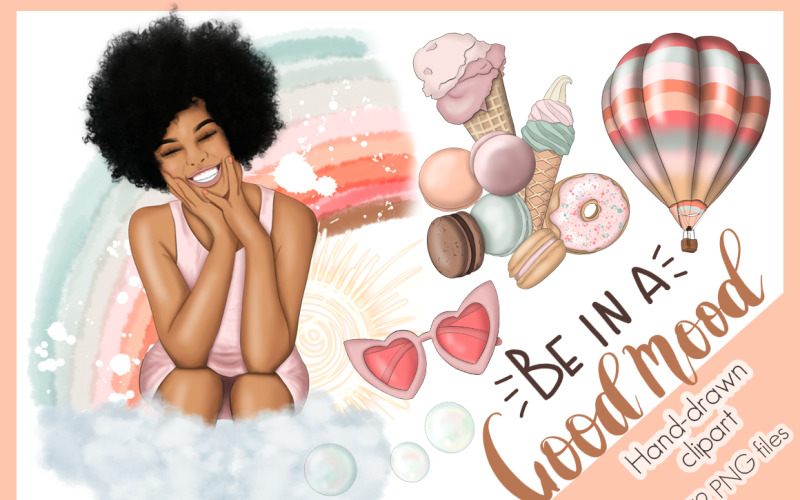 Download Иллюстрация "Good Mood Clipart & Patterns - Illustration" / Good Mood Clipart & Patterns - Illustration - Иллюстрация на тему графика good,mood,clipart,patterns,scrapbooking,birthday,paper,sweet,projects,rainbow,vibes,girls,stickers,air,balloons,fashion,travel,vacation,surface,morning