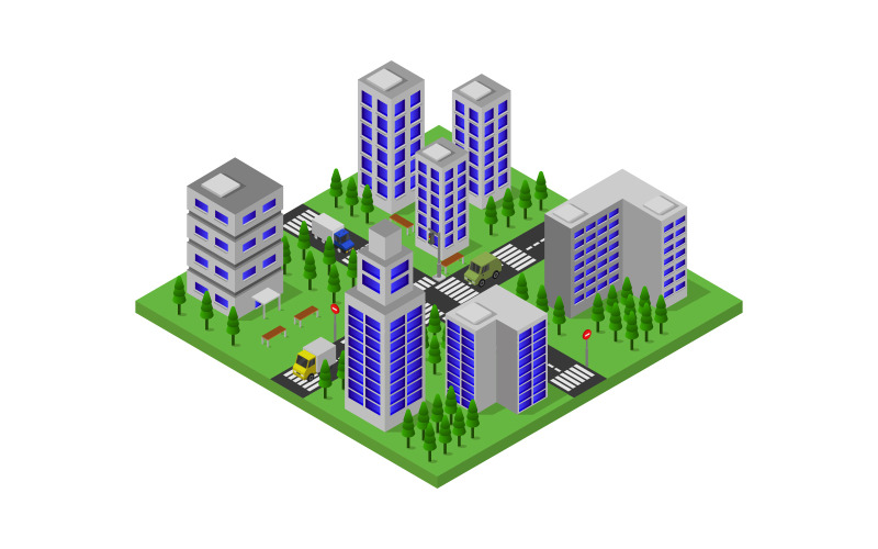 Cidade isométrica em segundo plano - imagem vetorial