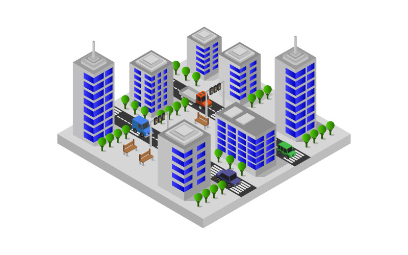 Isometric City on White Background - Vector Image