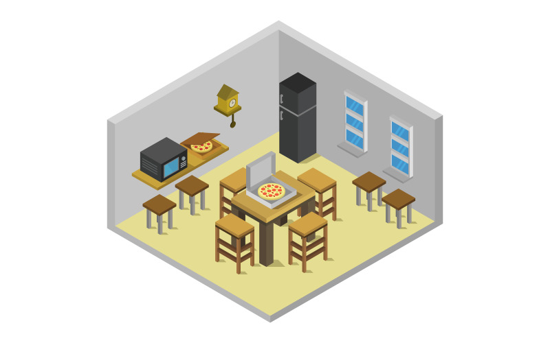 Download Vector "Isometric Kitchen Room on white background - Vector Image" / Isometric Kitchen Room on white background - Vector Image - Vector на тему графика cutaway,room,oven,architecture,table,kitchen,vector,stove,isometric,sink,furniture,cross-section,low,poly,plan,3d,fridge,infographic,apartment,wall