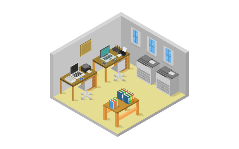 Download Vector "Isometric Office Room - Vector Image" / Isometric Office Room - Vector Image - Vector на тему графика workplace,illustration,corporate,room,monitor,isometric,work,business,table,vector,modern,3d,interior,building,house,inside,office,infographic,cartoon,indoor