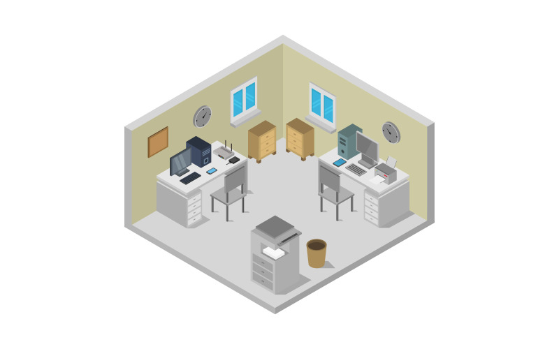 Download Vector "Isometric Office Room - Vector Image" / Isometric Office Room - Vector Image - Vector на тему графика workplace,illustration,corporate,room,monitor,isometric,work,business,table,vector,modern,3d,interior,building,house,inside,office,infographic,cartoon,indoor