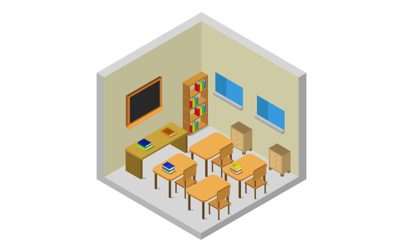 Download Vector "Isometric School Room - Vector Image" / Isometric School Room - Vector Image - Vector на тему графика chalkboard,illustration,room,chair,table,class,vector,lecture,design,interior,university,student,study,blackboard,desk,lesson,isometric,school,inside,education