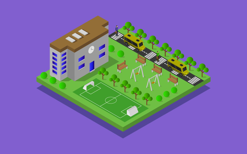 Download Vector "Isometric School - Vector Image" / Isometric School - Vector Image - Vector на тему графика illustration,cartoon,architecture,vector,university,isometric,school,education,college,facility,front,map,construction,design,street,public,modern,house,icon,exterior