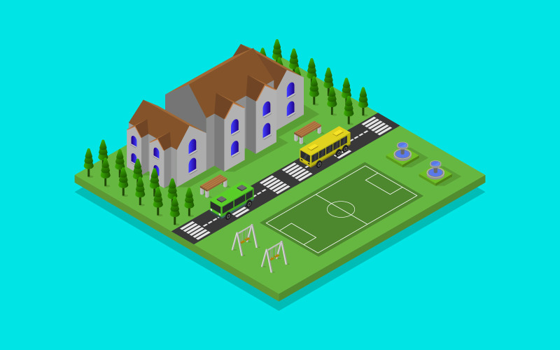Download Vector "Isometric School - Vector Image" / Isometric School - Vector Image - Vector на тему графика illustration,cartoon,architecture,vector,university,isometric,school,education,college,facility,front,map,construction,design,street,public,modern,house,icon,exterior