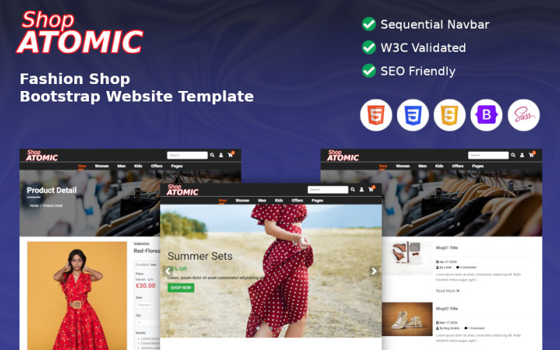 Shop Atomic - Faschion Shop Bootstrap HTML шаблон веб-сайту