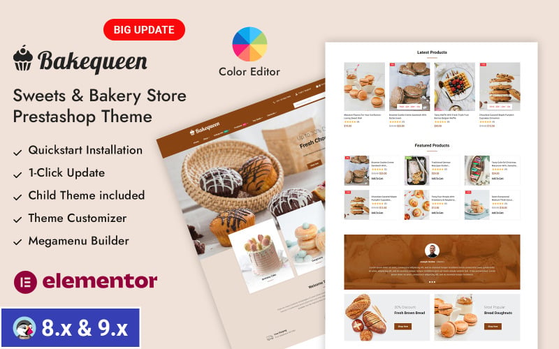 Bakequeen — адаптивная тема PrestaShop для пекарни и магазина тортов