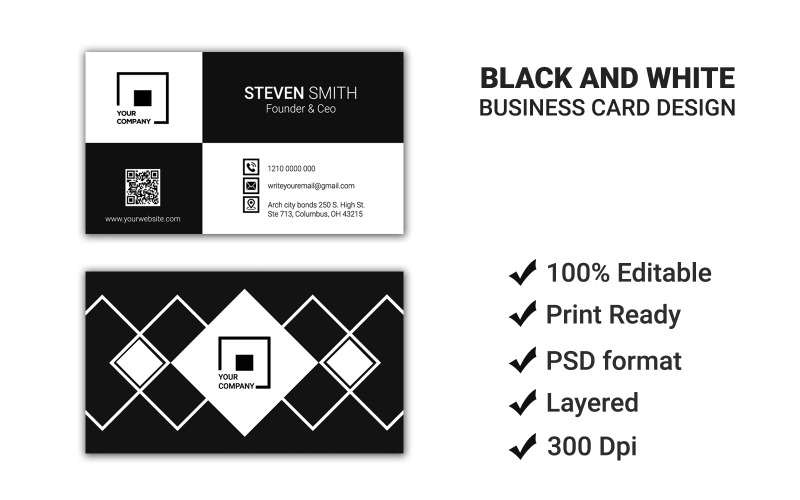 Black And White Business Card Design - Corporate Identity Template