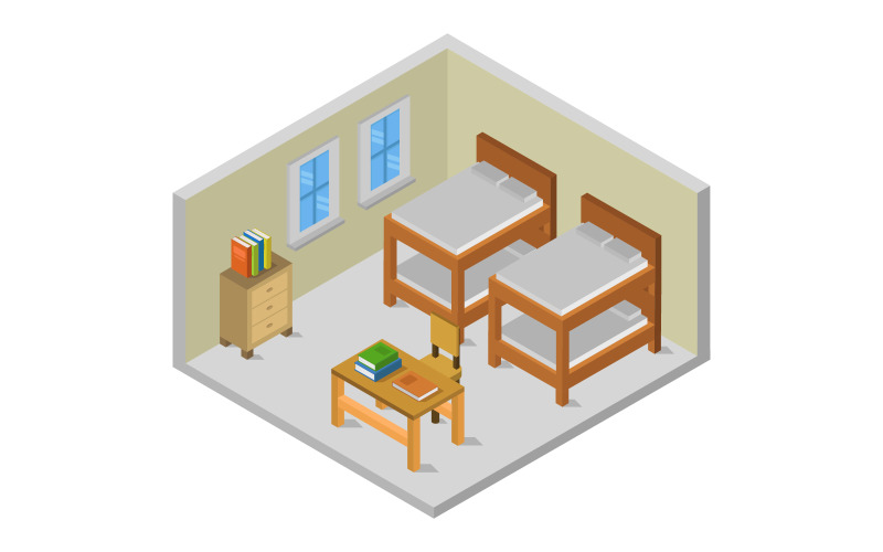 Download Vector "Isometric Bedroom - Vector Image" / Isometric Bedroom - Vector Image - Vector на тему графика apartment,wall,illustration,home,room,bedroom,architecture,table,floor,vector,design,flat,decor,modern,interior,house,isometric,furniture,3d,domestic
