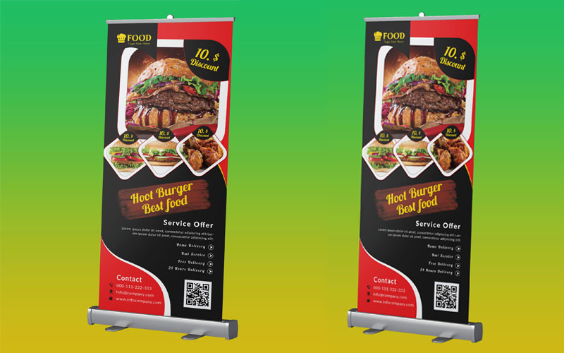 Download Фирменный стиль "Restaurant Roll up Banner - Corporate Identity Template" / Restaurant Roll up Banner - Corporate Identity Template - Фирменный стиль на тему графика ad,advert,banner,banners,bar,burger,cheese,delicious,design,dinner,discount,fire,flame,flyer,food,fries,graphics,grill,hot,lunch