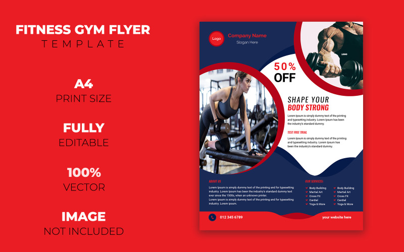 Download Фирменный стиль "Gym Fitness Flyer Design - Corporate Identity Template" / Gym Fitness Flyer Design - Corporate Identity Template - Фирменный стиль на тему графика gym,fitness,body,builder,post,template,social,ads,advert,promotion,modern,custom,creative,clean,professional,eps,ai,web,sales,colorful