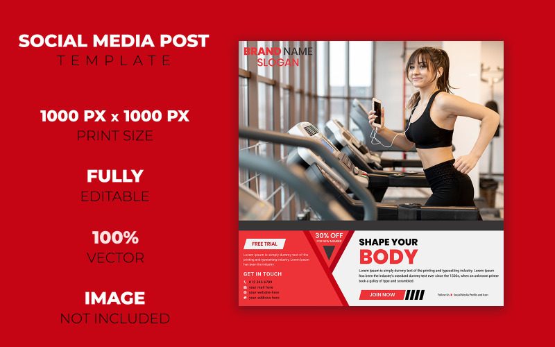 Download Фирменный стиль "Gym Social Media Post Design - Corporate Identity Template" / Gym Social Media Post Design - Corporate Identity Template - Фирменный стиль на тему графика gym,fitness,body,builder,post,template,social,ads,advert,promotion,modern,custom,creative,clean,professional,eps,ai,web,sales,colorful