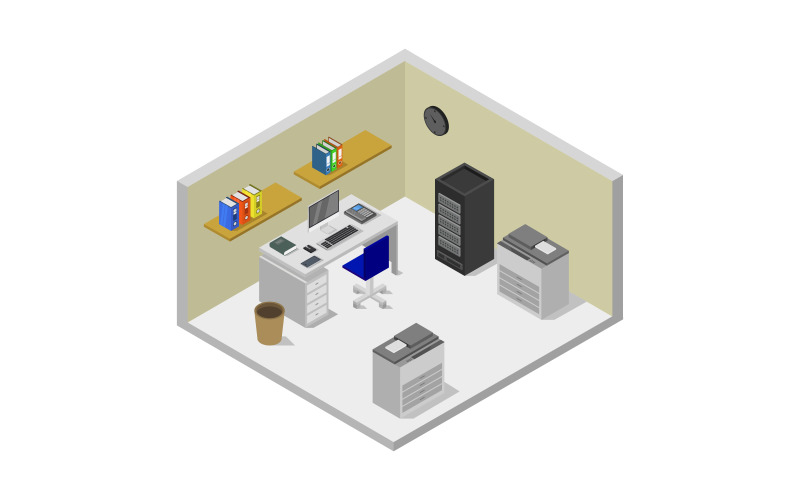 Download Vector "Isometric and colorful office room - Vector Image" / Isometric and colorful office room - Vector Image - Vector на тему графика style,illustration,indoor,room,isometric,work,chair,table,floor,vector,colored,design,furniture,modern,3d,interior,building,inside,object,apartment