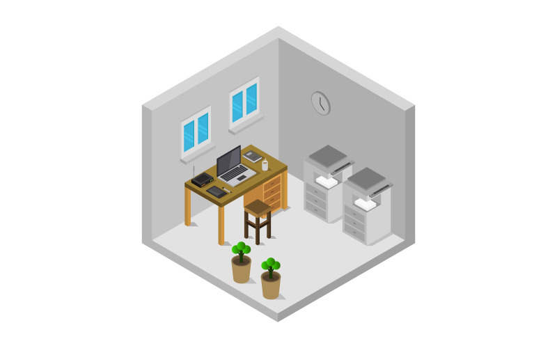 Download Vector "Isometric and geometric office room - Vector Image" / Isometric and geometric office room - Vector Image - Vector на тему графика style,illustration,indoor,room,isometric,work,chair,table,floor,vector,colored,design,furniture,modern,3d,interior,building,inside,object,apartment