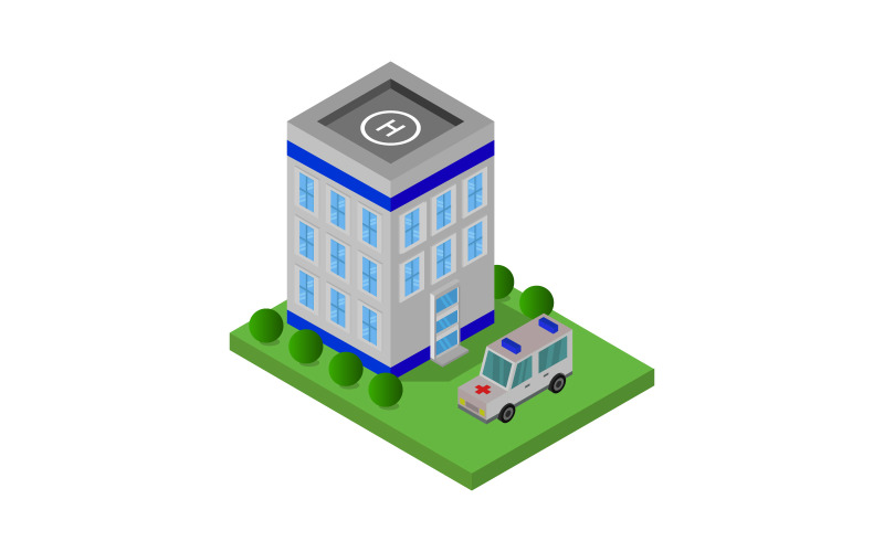 Download Vector "Isometric hospital on white background - Vector Image" / Isometric hospital on white background - Vector Image - Vector на тему графика clinic,illustration,paramedic,service,health,rescue,map,hospital,vector,design,street,urgency,vehicle,icon,exterior,city,ambulance,isometric,town,3d