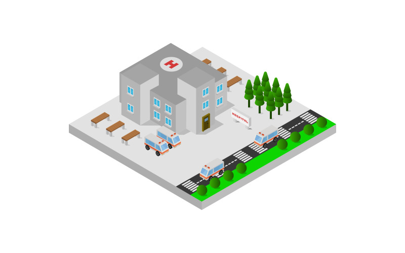 Download Vector "Isometric hospital - Vector Image" / Isometric hospital - Vector Image - Vector на тему графика clinic,illustration,paramedic,service,health,rescue,map,hospital,vector,design,street,urgency,vehicle,icon,exterior,city,ambulance,isometric,town,3d
