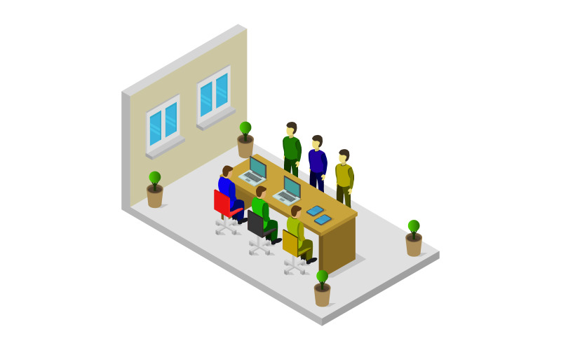Download Vector "Isometric meeting room - Vector Image" / Isometric meeting room - Vector Image - Vector на тему графика board,illustration,corporate,room,chair,business,table,vector,conference,isometric,work,presentation,building,office,window,floor,boardroom,3d,inside,training