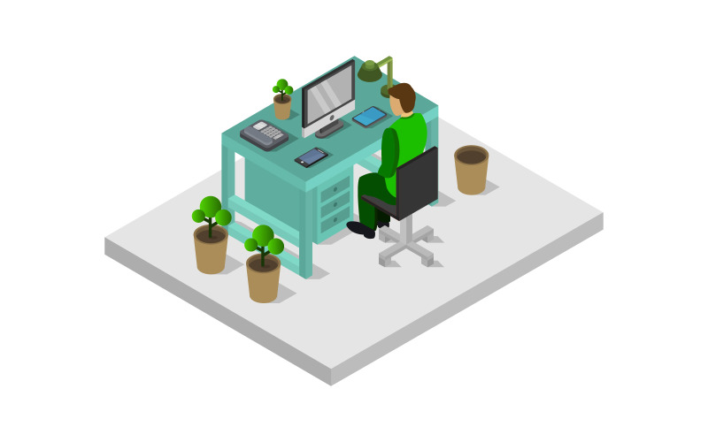 Download Vector "Isometric office desk - Vector Image" / Isometric office desk - Vector Image - Vector на тему графика workplace,illustration,business,table,vector,design,desktop,computer,interior,desk,isometric,work,office,home,3d,chair,graphic,modern,concept,background