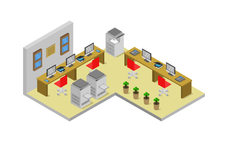 Download Vector "Isometric office room on background - Vector Image" / Isometric office room on background - Vector Image - Vector на тему графика workplace,room,team,isometric,business,table,furniture,3d,interior,office,infographic,indoor,wall,illustration,desk,corporate,pc,seat,cutaway,monitor