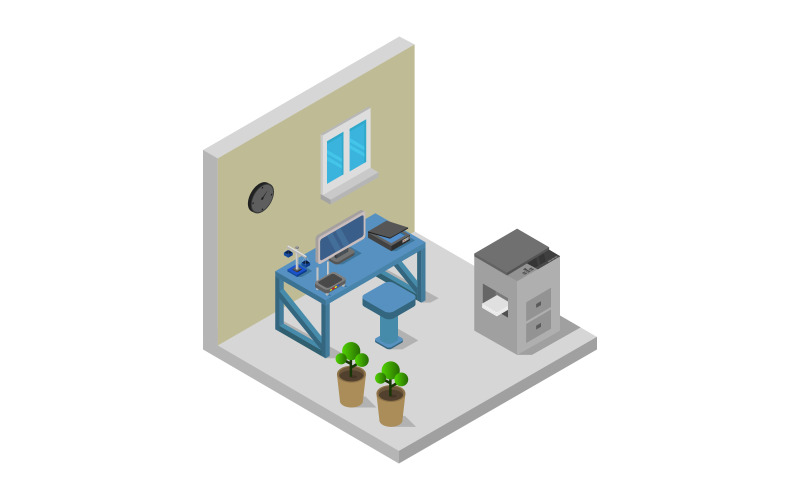 Download Vector "Isometric office room - Vector Image" / Isometric office room - Vector Image - Vector на тему графика workplace,room,team,isometric,business,table,furniture,3d,interior,office,infographic,indoor,wall,illustration,desk,corporate,pc,seat,cutaway,monitor