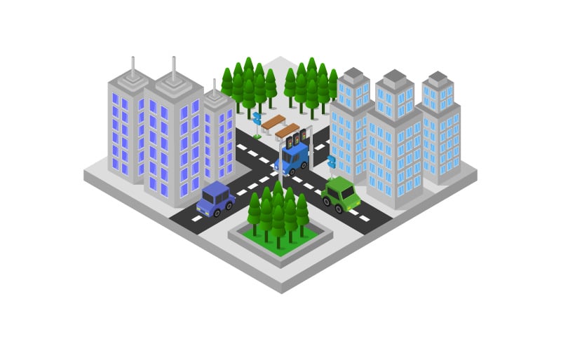 Isometrische und bunte Stadt - Vektorbild