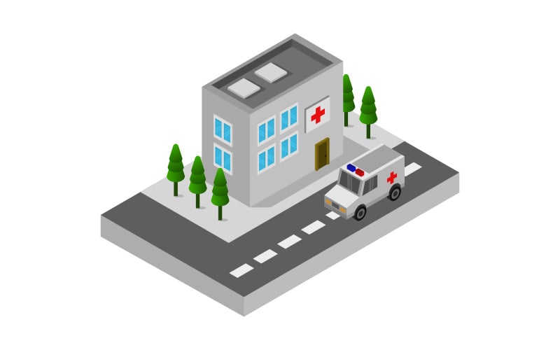 Isometrisches Krankenhaus - Vektorbild