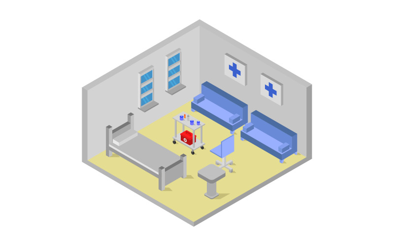 Isometrisches Krankenzimmer - Vektorbild