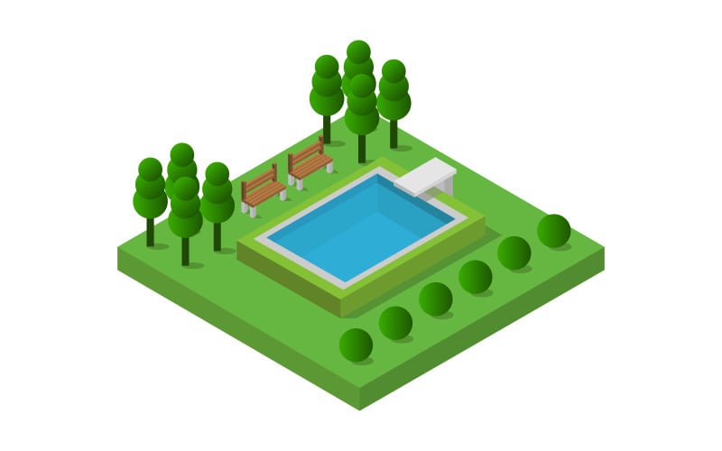 Isometrisches Schwimmbad auf weißem Hintergrund - Vektorbild