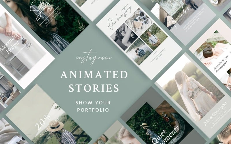 Download Шаблон для соцсетей "Portfolio Animated Stories Social Media Template" / Portfolio Animated Stories Social Media Template - Шаблон для соцсетей на тему графика instagram,stories,wedding,lifestyle,influencer,female,animation,video,portfolio,parallax,minimal,instagram_portfolio,cerousel,social,media,gallery,photoshop,animated_portfolio,social_kit